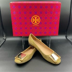 TORY BURCH GOLD TIERNAN FLATS 6 1/2 M